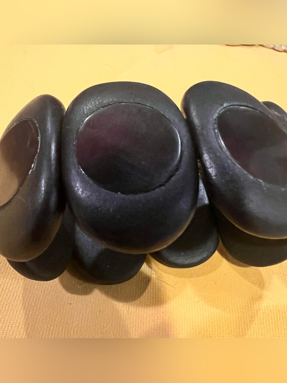 Vintage Black Rounded Wooden Disc Stretch Bracelet